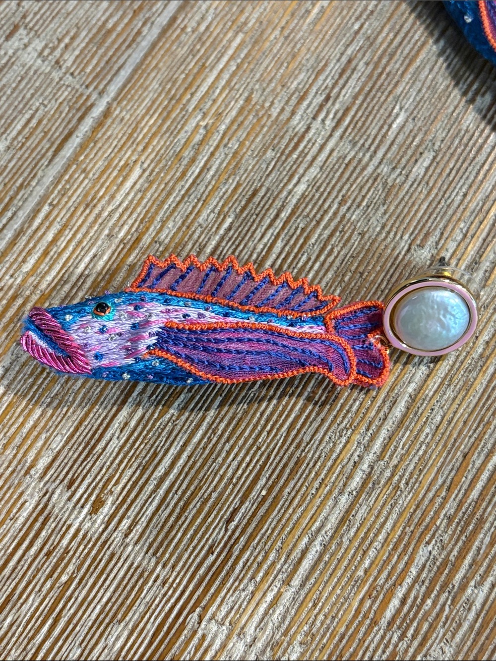 Mignonne Gavigan Colorful Fish Embroidered Drop Earrings - Pink, Purple & Blue - Picture 3 of 7
